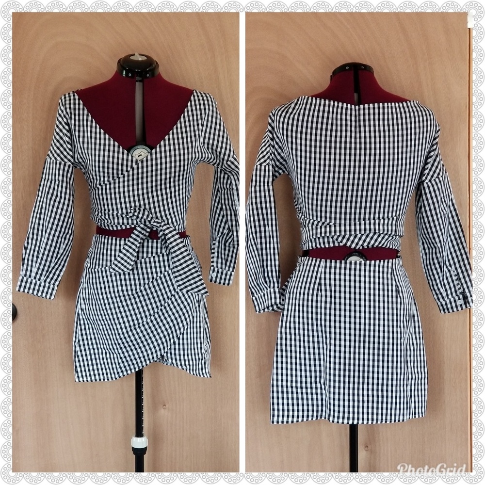 BLACK gingham top & skirt set
